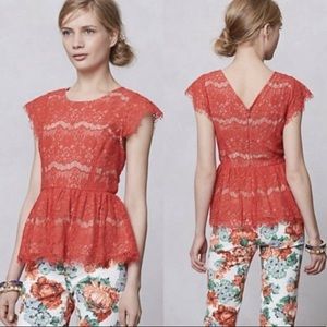 Anthropologie Maeve Katrina Lace Peplum Top